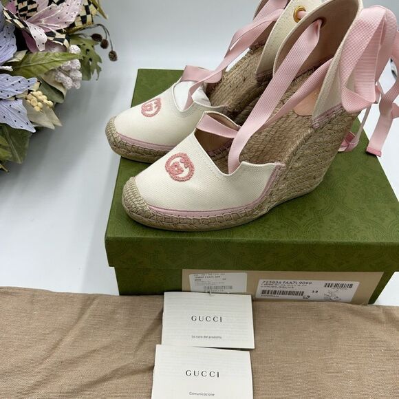Women’s Gucci GG espadrilles with ribbon tie size 39 made in Spain - Picture 7 of 11